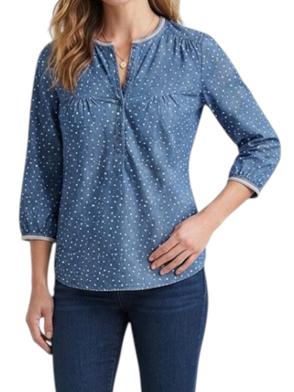SCOTCH & SODA MAISON SCOTCH Beaded Star Chambray Blouse Size 0 XS